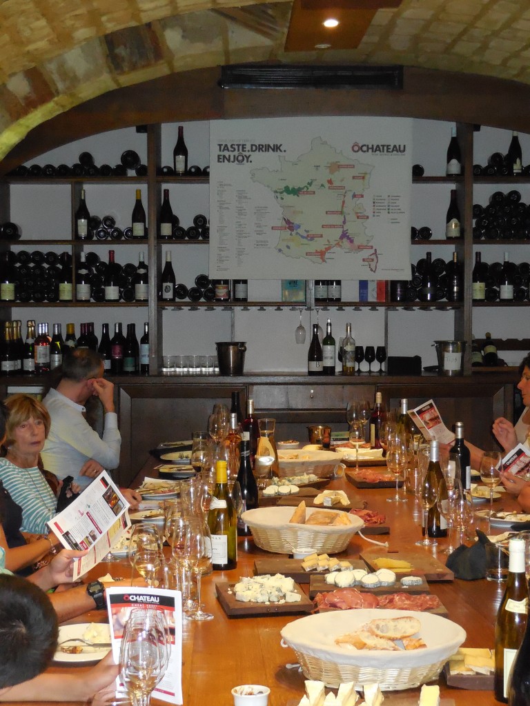 The wine tasting cave where family style eating and tasting makes for a fun atmosphere